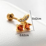 Gold color / 1 Piece Simple Series Classic Cherry Copper  Gold Color Zircon Women's Stud Earrings Picture3